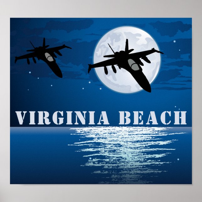 Virginia Beach Military Jets with Full Moon Poster (Front)