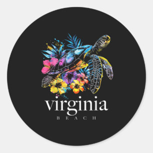 Virginia Beach Sea Turtle Scuba Diving Surfer Souv Classic Round Sticker