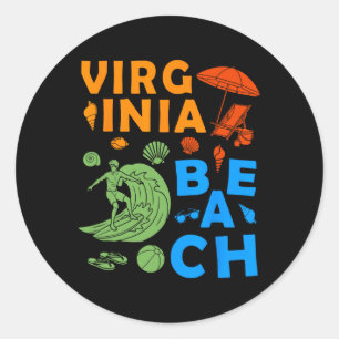 Virginia Beach Souvenir Men Surfing Virginia Beach Classic Round Sticker