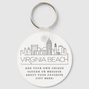 Virginia Beach Stylized Skyline   Custom Slogan Key Ring
