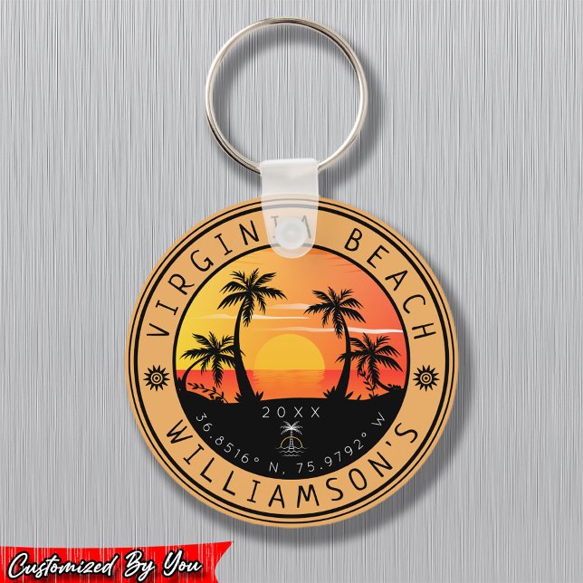 Virginia Beach USA Retro Sunset Souvenirs 60s Key Ring (Creator Uploaded)