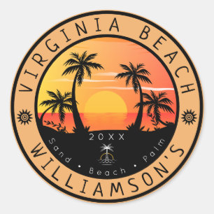 Virginia Beach USA Retro Sunset Souvenirs 80s Classic Round Sticker