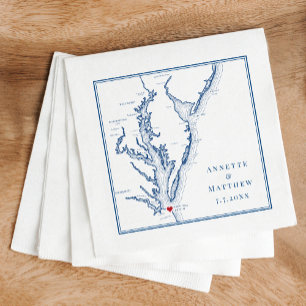 Virginia Beach VA Elegant Navy Blue Map Wedding Napkin
