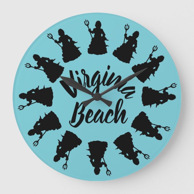 Virginia Beach, VA Neptune Statue Ocean Nautical Large Clock (Front)