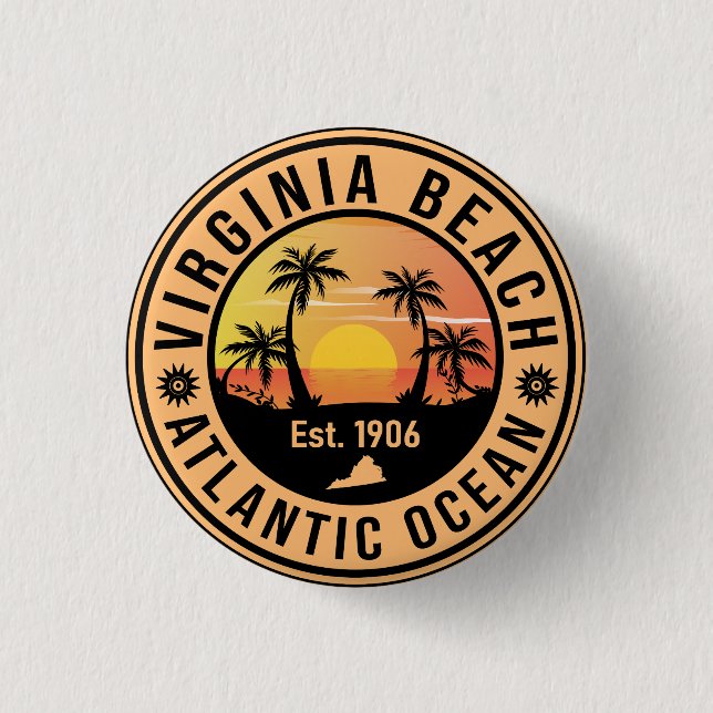 Virginia Beach Virginia Retro Sunset Souvenirs 60s 3 Cm Round Badge (Front)