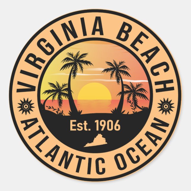 Virginia Beach Virginia Retro Sunset Souvenirs 60s Classic Round Sticker (Front)