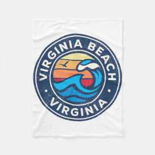 Virginia Beach Virginia VA Vintage Nautical Waves Fleece Blanket