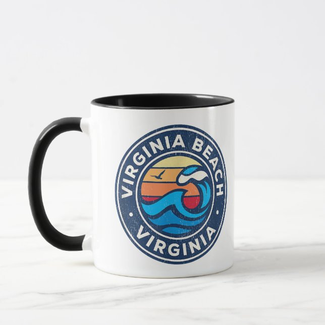 Virginia Beach Virginia VA Vintage Nautical Waves  Mug (Left)