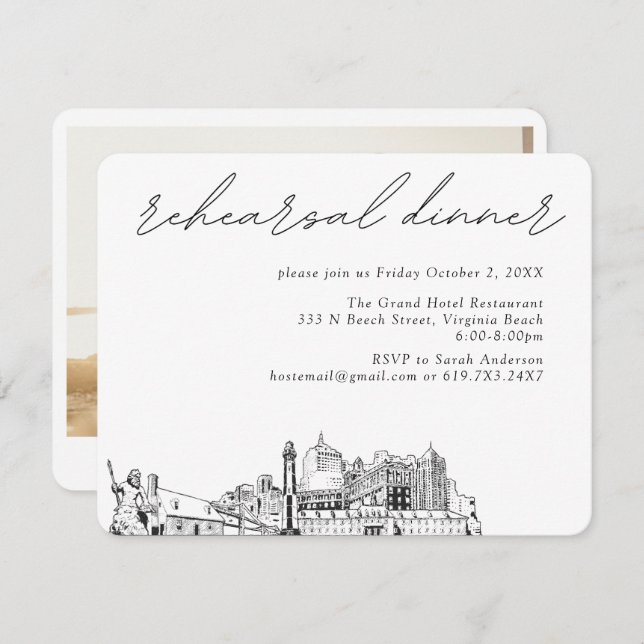 Virginia Beach Wedding Elegant Rehearsal Dinner Enclosure Card (Front/Back)