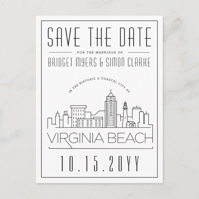 Virginia Beach Wedding | Skyline Save the Date Postcard (Front)