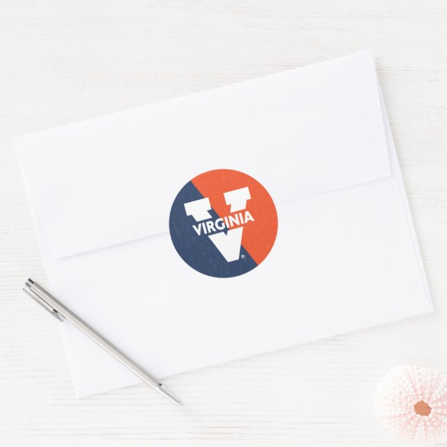Virginia Cavaliers Colour Block Distressed Classic Round Sticker (Envelope)