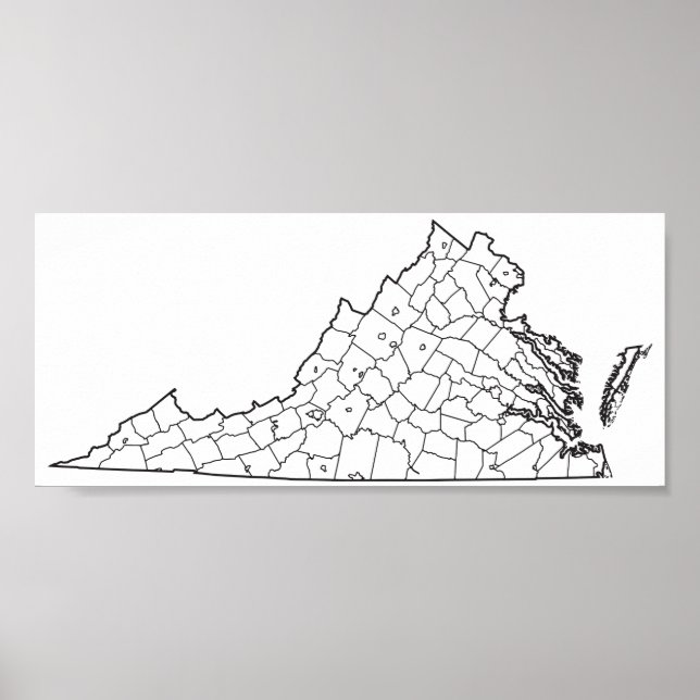 Virginia Counties Blank Outline Map Poster (Front)