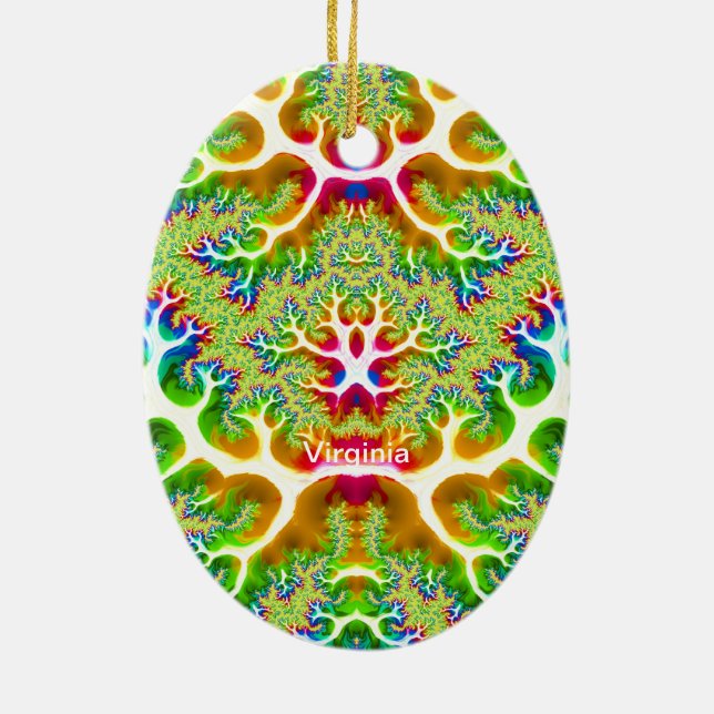 VIRGINIA ~ EASTER EGG ~ Multicoloured  Fractal ~ Ceramic Ornament (Back)