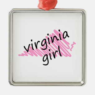 Virginia Girl with Scribbled Virginia Map Metal Ornament