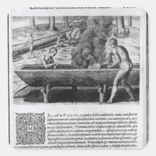Virginia Indians making dugout boats Square Sticker