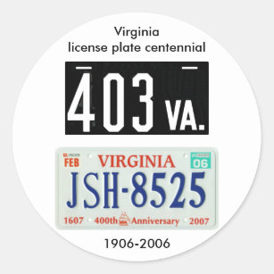 Virginia license plate centennial classic round sticker