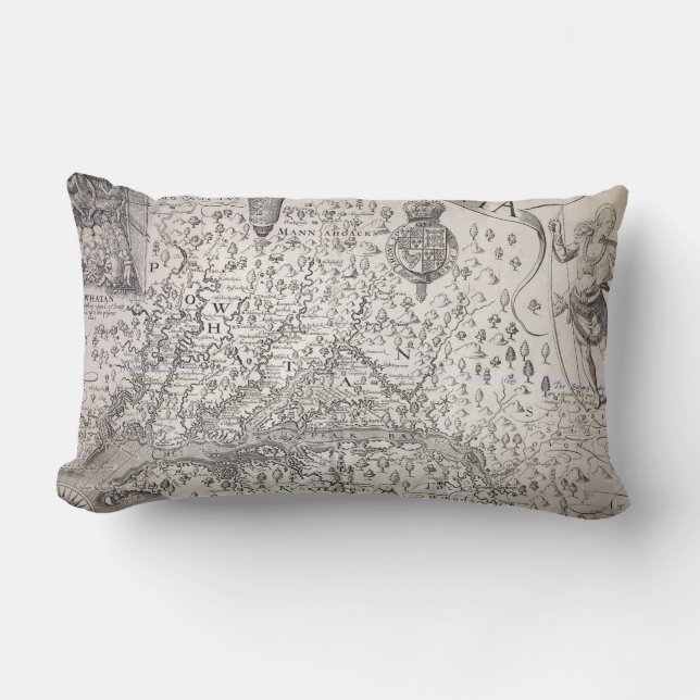 Virginia Map, 1612 Lumbar Cushion (Front)