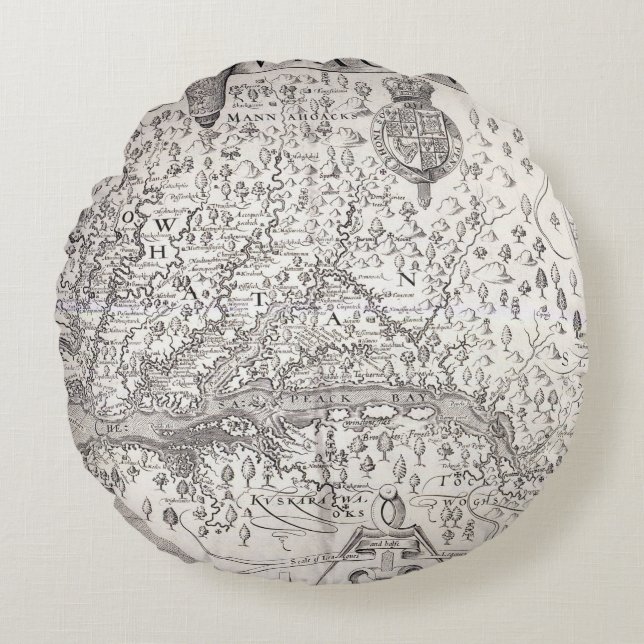 Virginia Map, 1612 Round Cushion (Front)