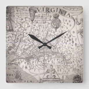 Virginia Map, 1612 Square Wall Clock