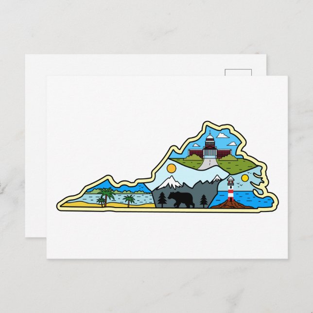 Virginia Map Chesapeake Charlottesville Lynchburg Postcard (Front/Back)