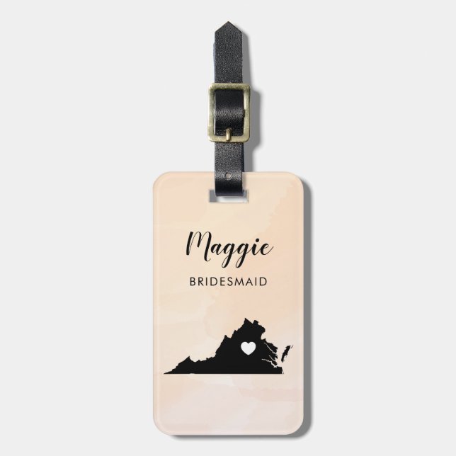 Virginia Map Luggage Tag, Wedding Party Welcome Tag (Front Vertical)