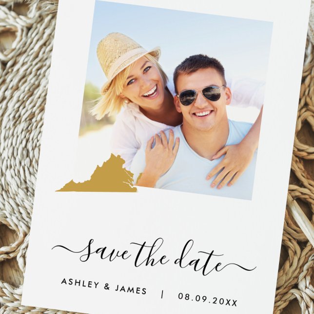 Virginia Map Photo Wedding Save the Date Card (Creator Uploaded)