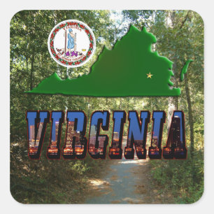 Virginia Map, State Seal, Picture Text Square Sticker