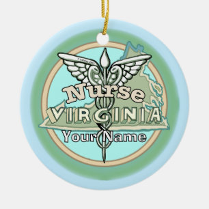 Virginia Nurse Caduceus Ceramic Ornament