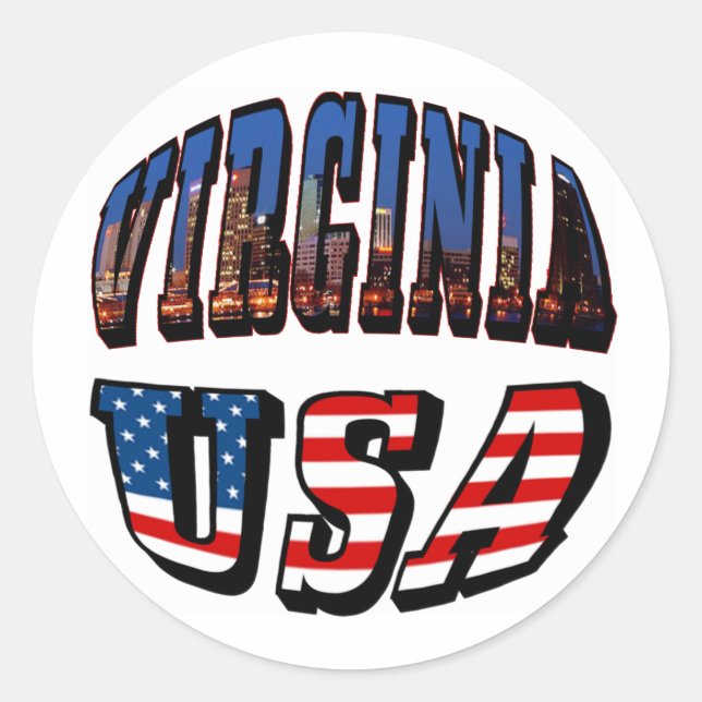 Virginia Picture and USA Text Classic Round Sticker (Front)