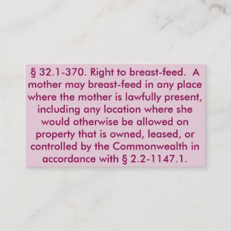 Virginia "Right to Breastfeed" Cards