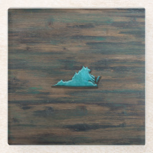 Virginia Shape Teal Glass Coaster