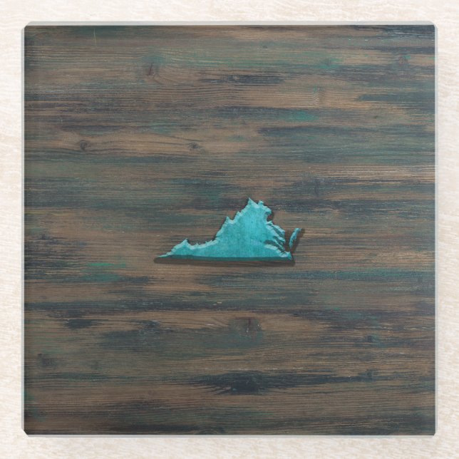 Virginia Shape Teal Glass Coaster (Front)