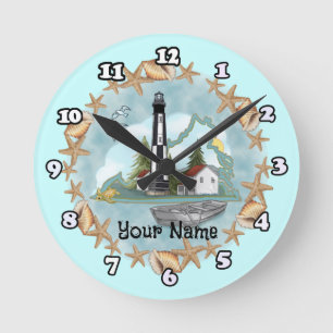Virginia Shells Lighthouse Round Clock