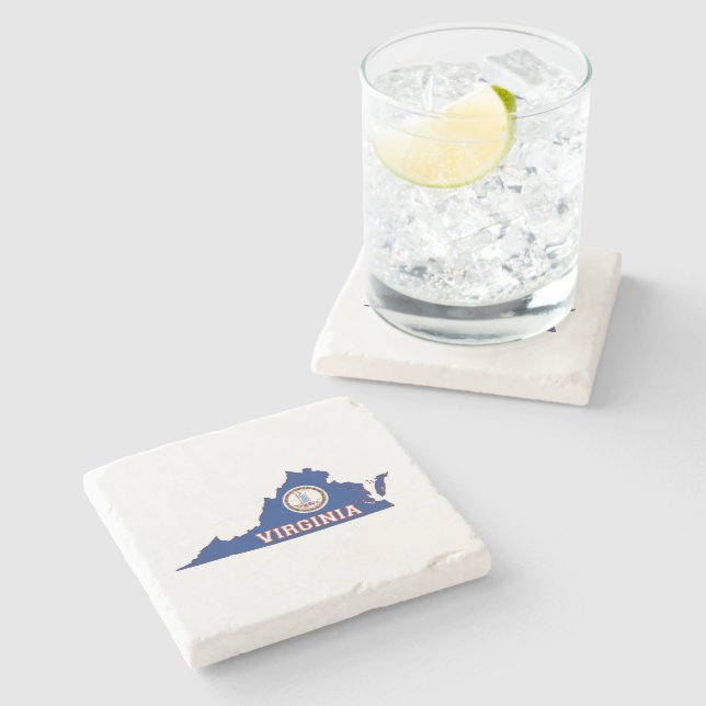 Virginia Silhouette Map Shaped State Flag Stone Coaster (Side)