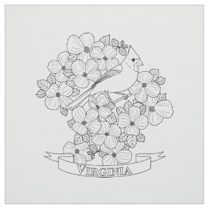 Virginia State Bird and Flower Colouring Page Fabric