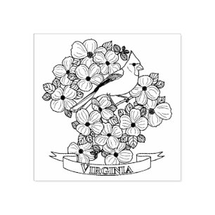 Virginia State Bird and Flower Colouring Page Rubber Stamp
