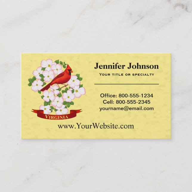 Virginia State Cardinal Bird and Dogwood Flower Business Card (Front)