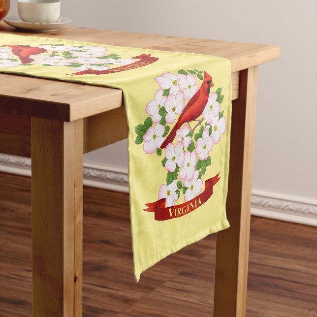 Virginia State Cardinal Bird and Dogwood Flower Long Table Runner (In Situ)