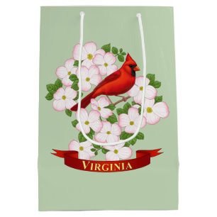 Virginia State Cardinal Bird and Dogwood Flower Medium Gift Bag