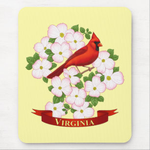 Virginia State Cardinal Bird and Dogwood Flower Mouse Pad