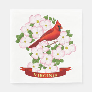 Virginia State Cardinal Bird and Dogwood Flower Napkin