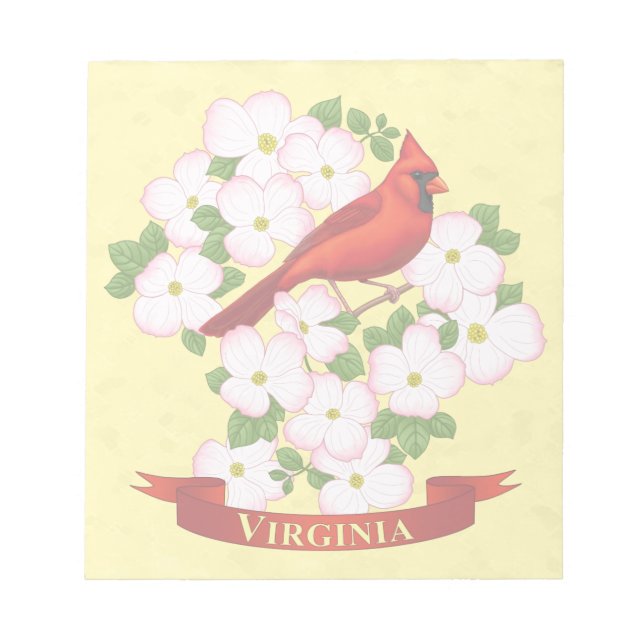 Virginia State Cardinal Bird and Dogwood Flower Notepad (Front)