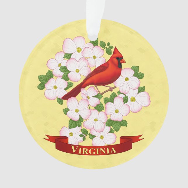 Virginia State Cardinal Bird and Dogwood Flower Ornament (Front)