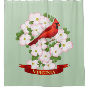 Virginia State Cardinal Bird and Dogwood Flower Shower Curtain