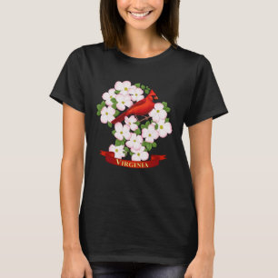 Virginia State Cardinal Bird and Dogwood Flower T-Shirt