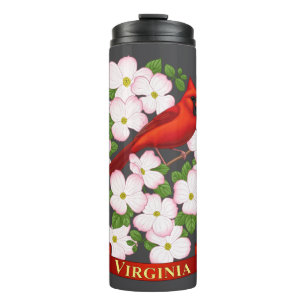 Virginia State Cardinal Bird and Dogwood Flower Thermal Tumbler