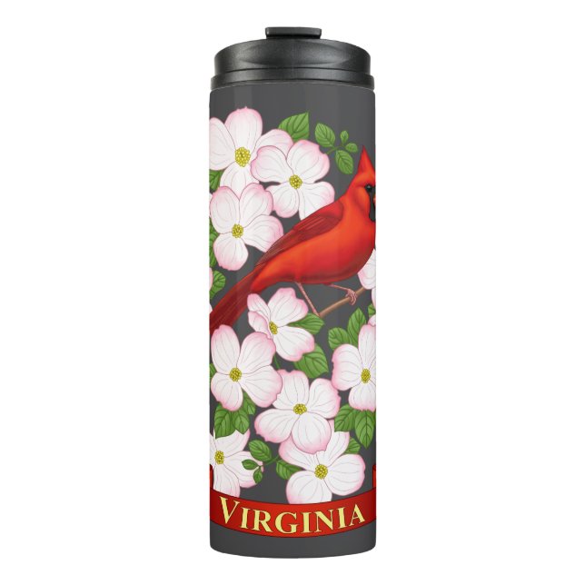 Virginia State Cardinal Bird and Dogwood Flower Thermal Tumbler (Front)