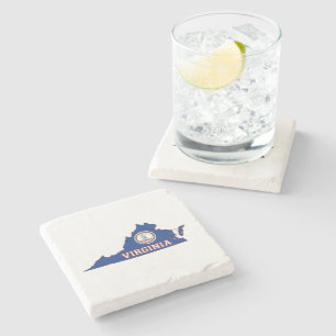 Virginia State Flag and Map Stone Coaster