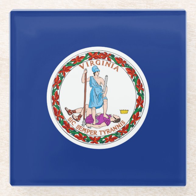 Virginia State Flag Design Decor Glass Coaster (Front)