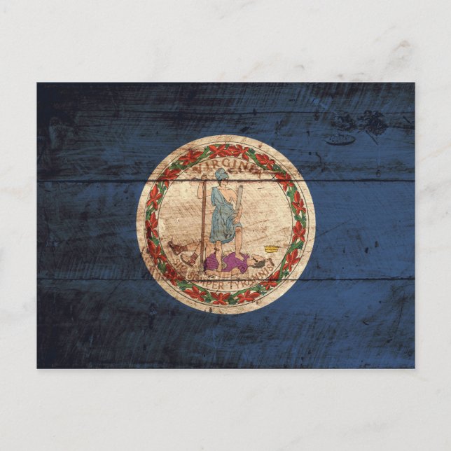 Virginia State Flag on Old Wood Grain Postcard (Front)
